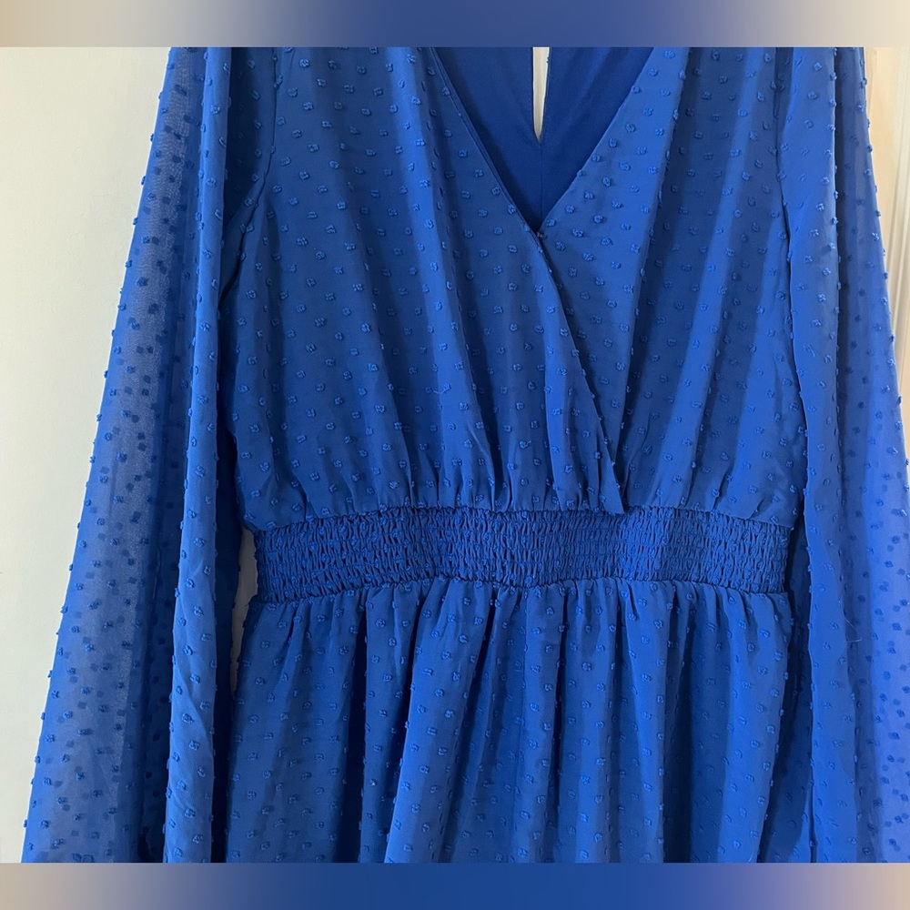 Lulu's Royal Blue Lace V-Neck Romper Cinched Waist Women’s Size Large - Picture 8 of 16